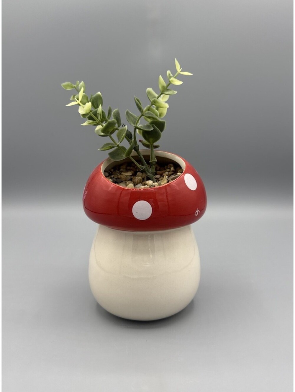 Artificial Plant | Mushroom Planter | Succulent | Red, White | 7.5 Inch